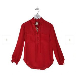 HAUTE HIPPIE RED SILK LONG SLEEVE BLOUSE, lace-up front, sz M